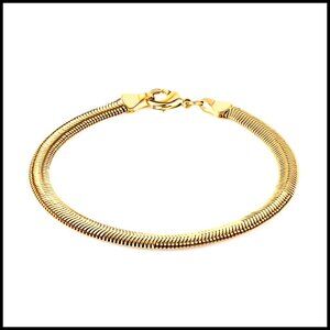 18K Gold Plated Herringbone Snake Chain Bracelet 7.5 Inches Elegant Minimal